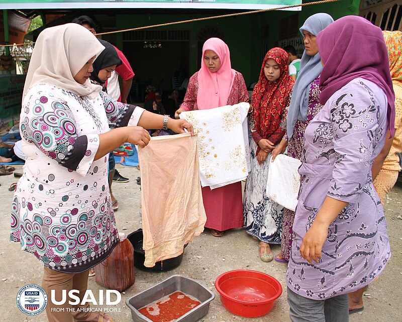 Batik dyeing process, Indonesia
